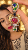 Matching multicolor fusion-stone tiger earring detail in a Victorian finish