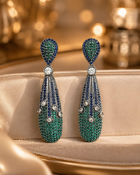 Midnight Blue & Green Shimmer Drop Earrings