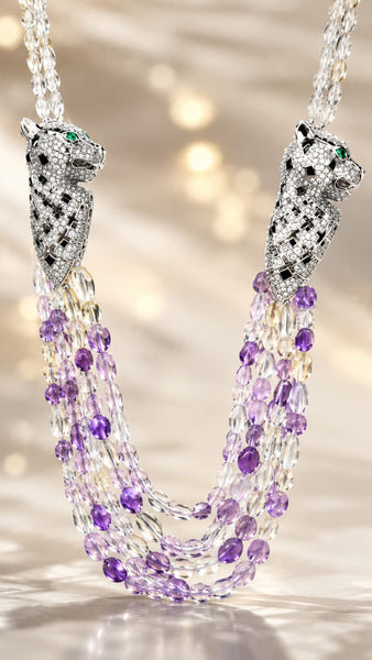 Citrine & Amethyst Double-Jaguar Statement Necklace
