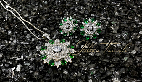 Linda AD Emerald Rhodium Plated Pendant Set