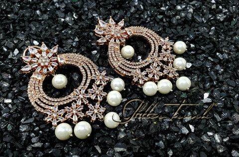 Sitara Rose Gold Pearl AD Earrings