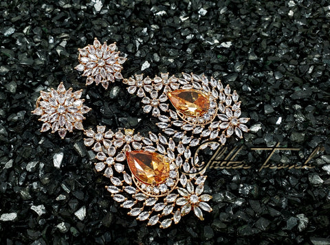 Pari Rose Gold Long Earrings with Amber Stones