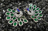 Pam Peacock Studs Silver with Emerald