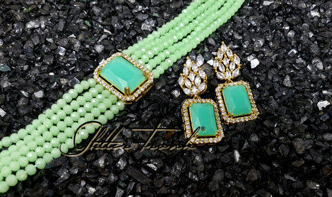 Mila Mint Stone Chokers with American Diamond