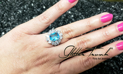 Preorder Anna American Diamond Aquamarine Adjustable Ring