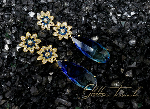 Preorder Elena Ombre Blue Stone Floral Statement Earrings