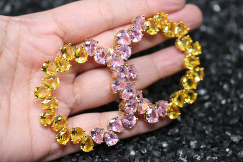 Preorder Semi-Precious Stone Pink and Yellow Statement Earrings