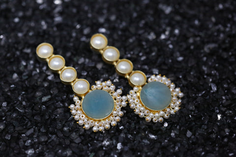 GTLE067-Wearable Art Aquamarine and Pearl Earrings