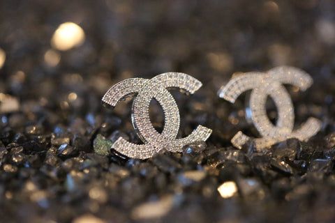 chanel earrings cc logo studs silver