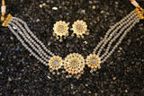 Cura Gray and Gold AD Necklace with Earrings