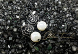 Serenity Black Rose and Pearl in Silver Earrings