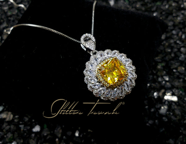 Skylar American Diamond Citrine in Silver Tone Necklace